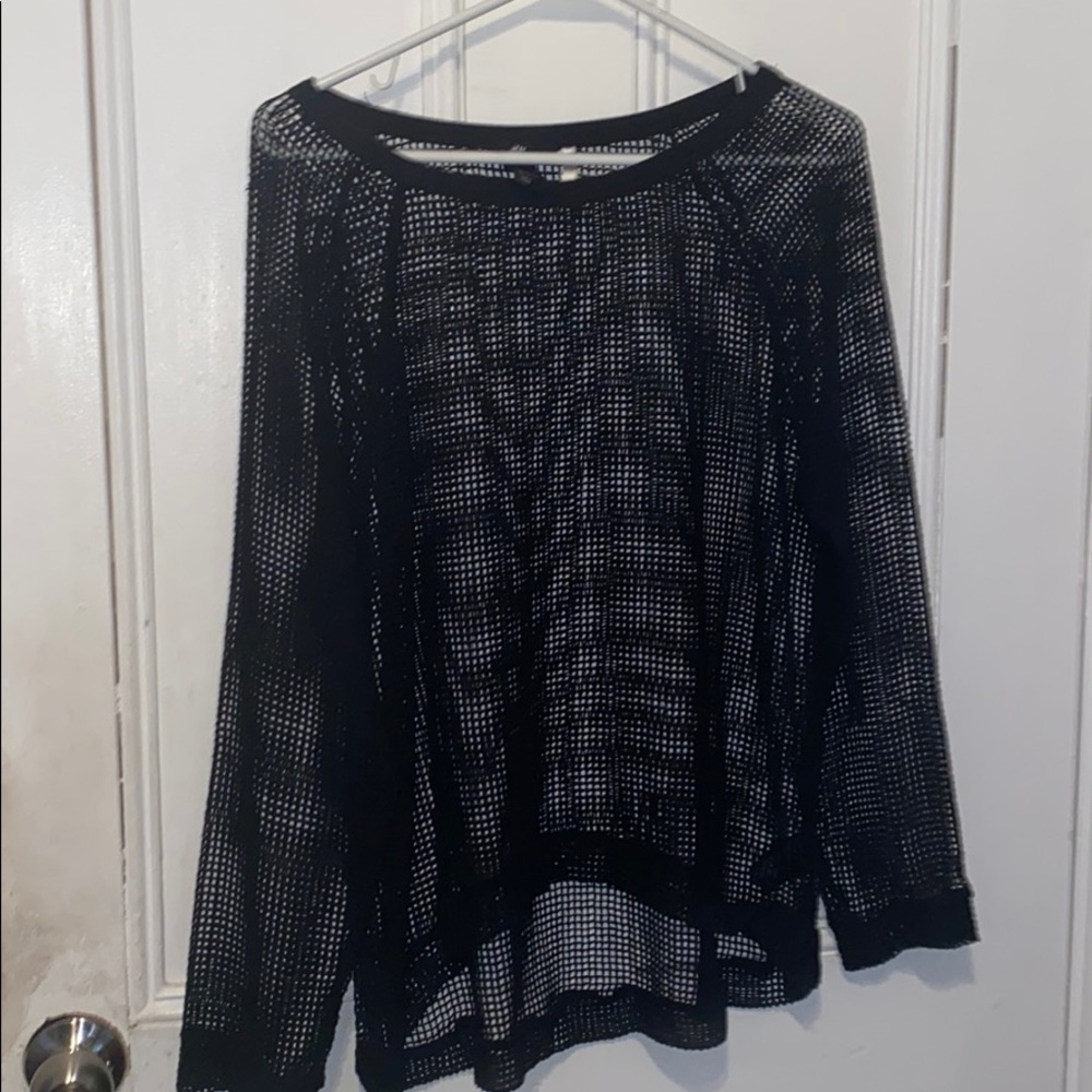 Black Long Sleeve Mesh Beach Cover Up